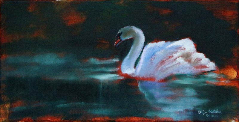 Joutsen lammella Swan on a Lake, 2016. Oil on Canvas, 60 x 30 cm